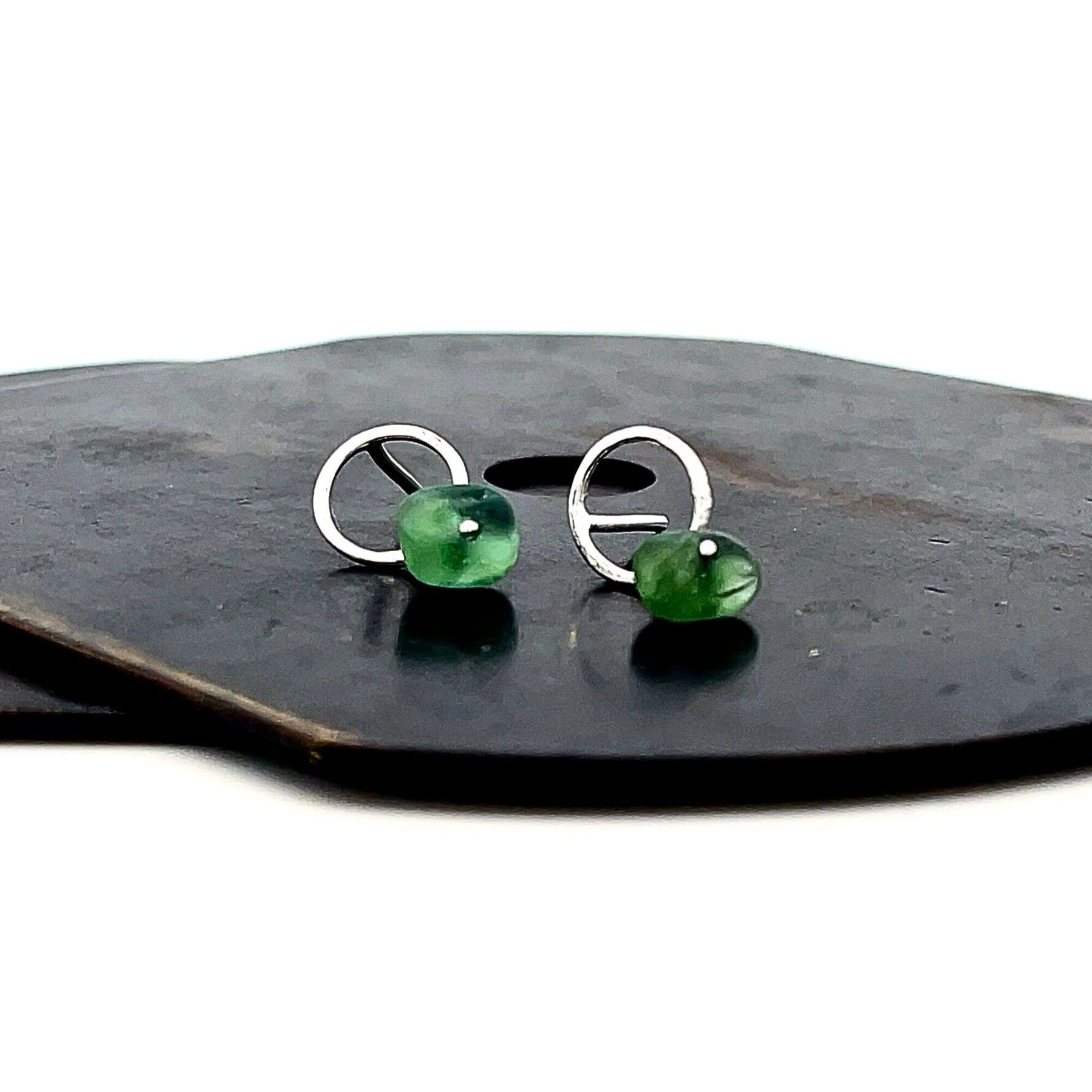 Handcrafted small silver stud earrings with sea glass detail
