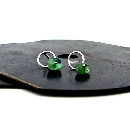 Handcrafted small silver stud earrings with sea glass detail
