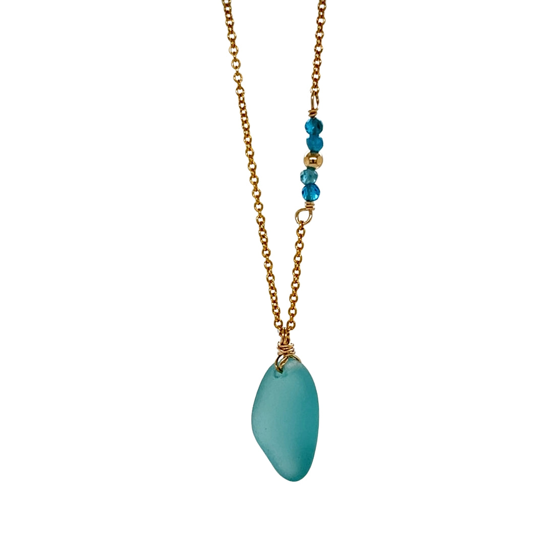 Turquoise sea glass necklace on fine gold chain