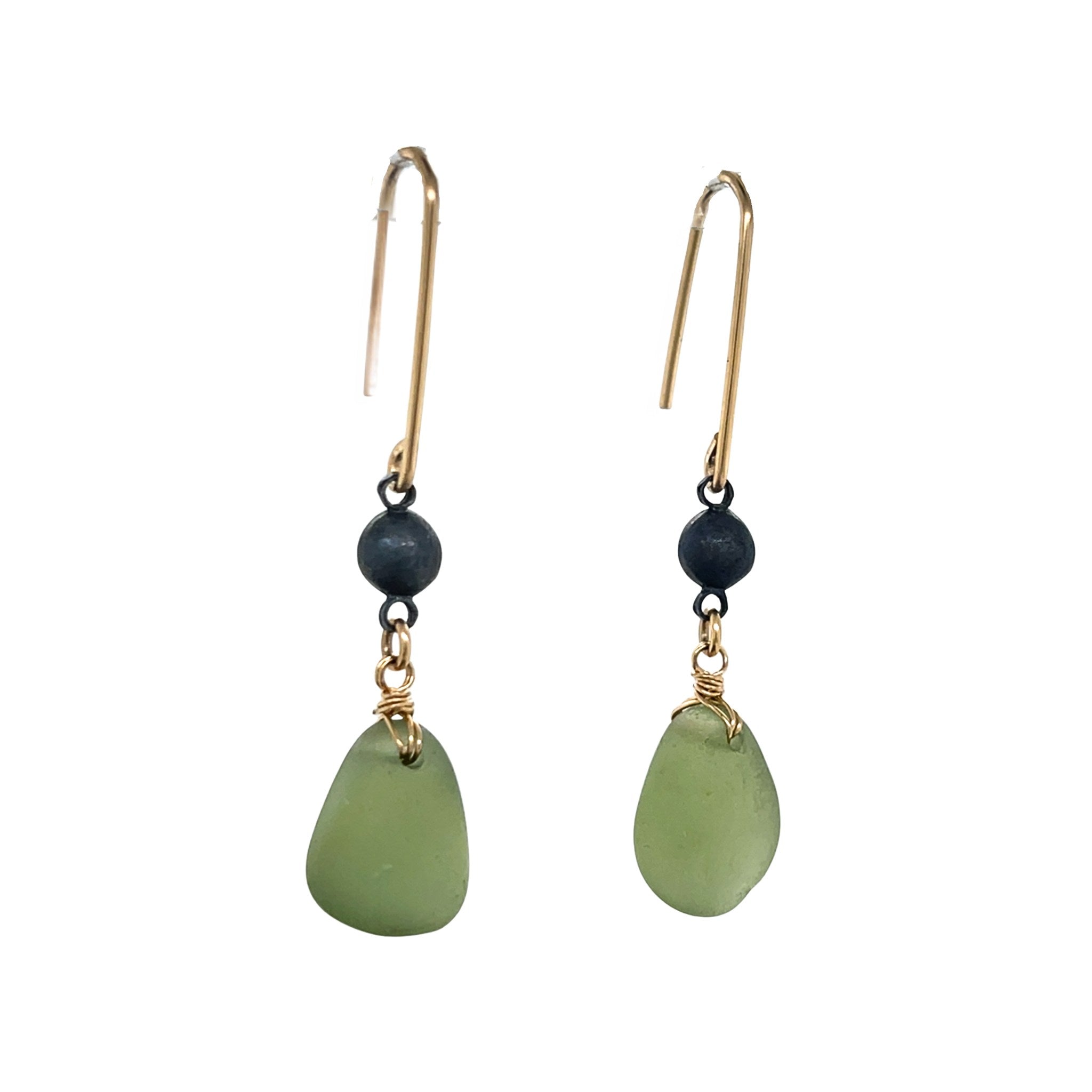 Green Sea Glass Gold Chandelier Earrings