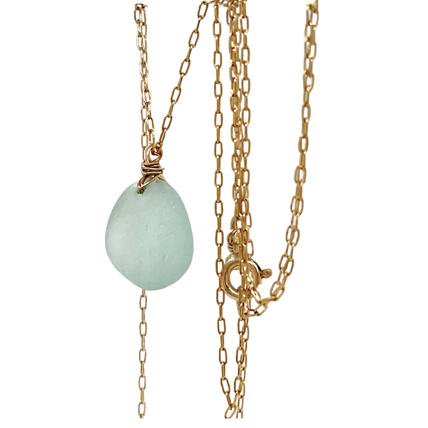 Seafoam Sea Glass Gold Necklace