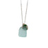Pale aqua sea glass necklace with green onyx and matte silver disc
