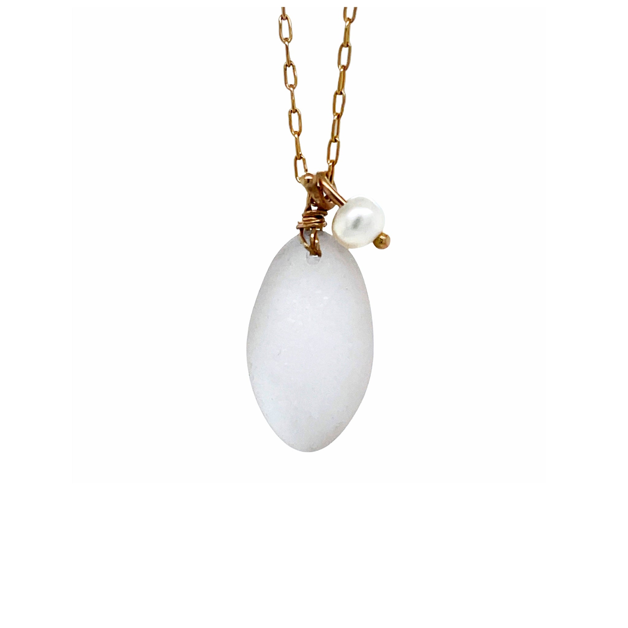 Clear Sea Glass Pearl Gold Necklace