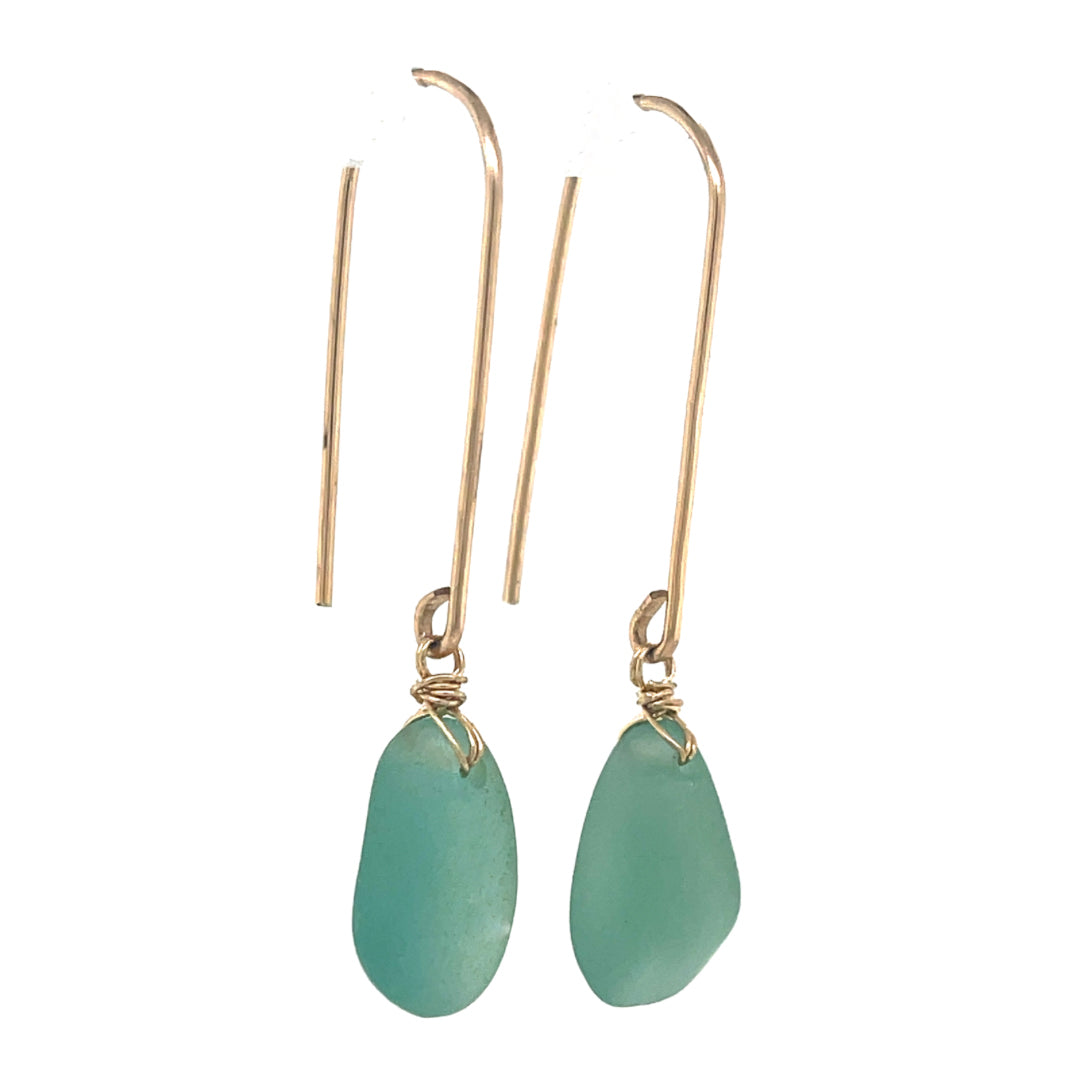 handmade sea glass earrings australia, green earrings, gold drop earrings
