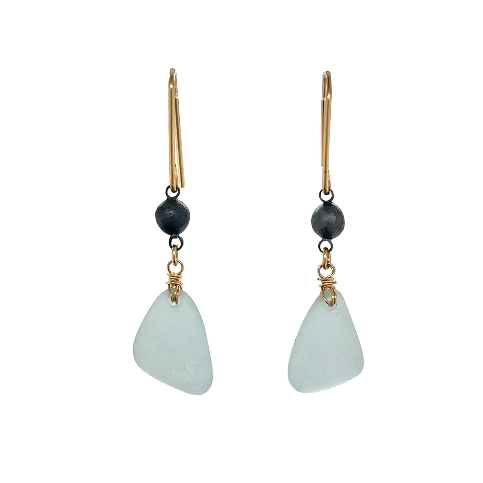 Pale Aqua Sea Glass Gold Chandelier Earrings