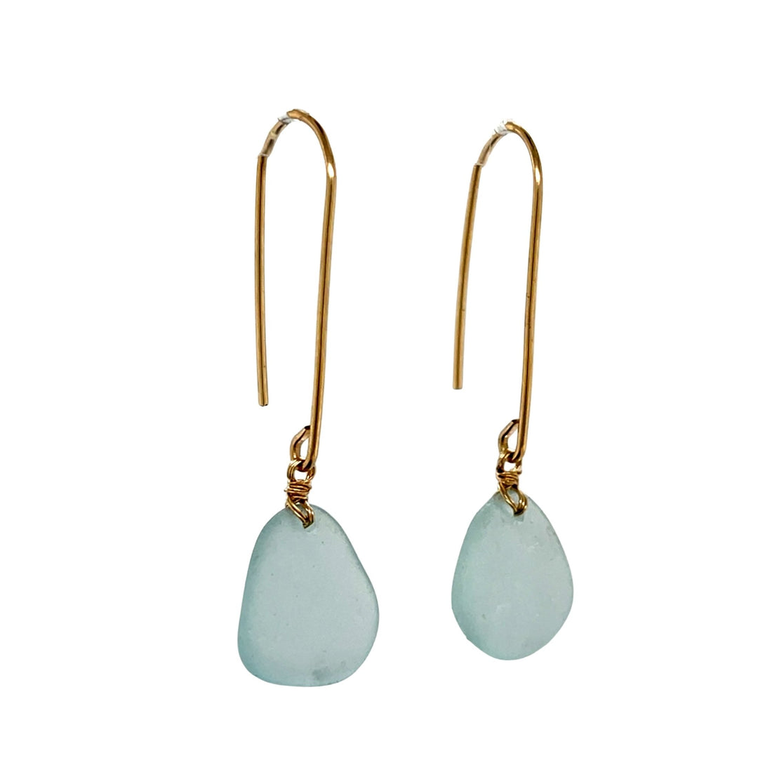 Pale Aqua Sea Glass Gold Drop Earrings