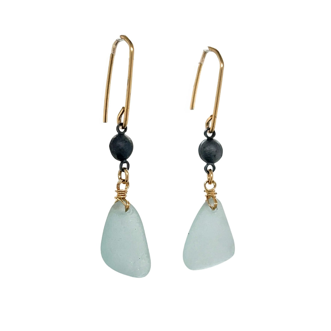 Pale Aqua Sea Glass Gold Chandelier Earrings
