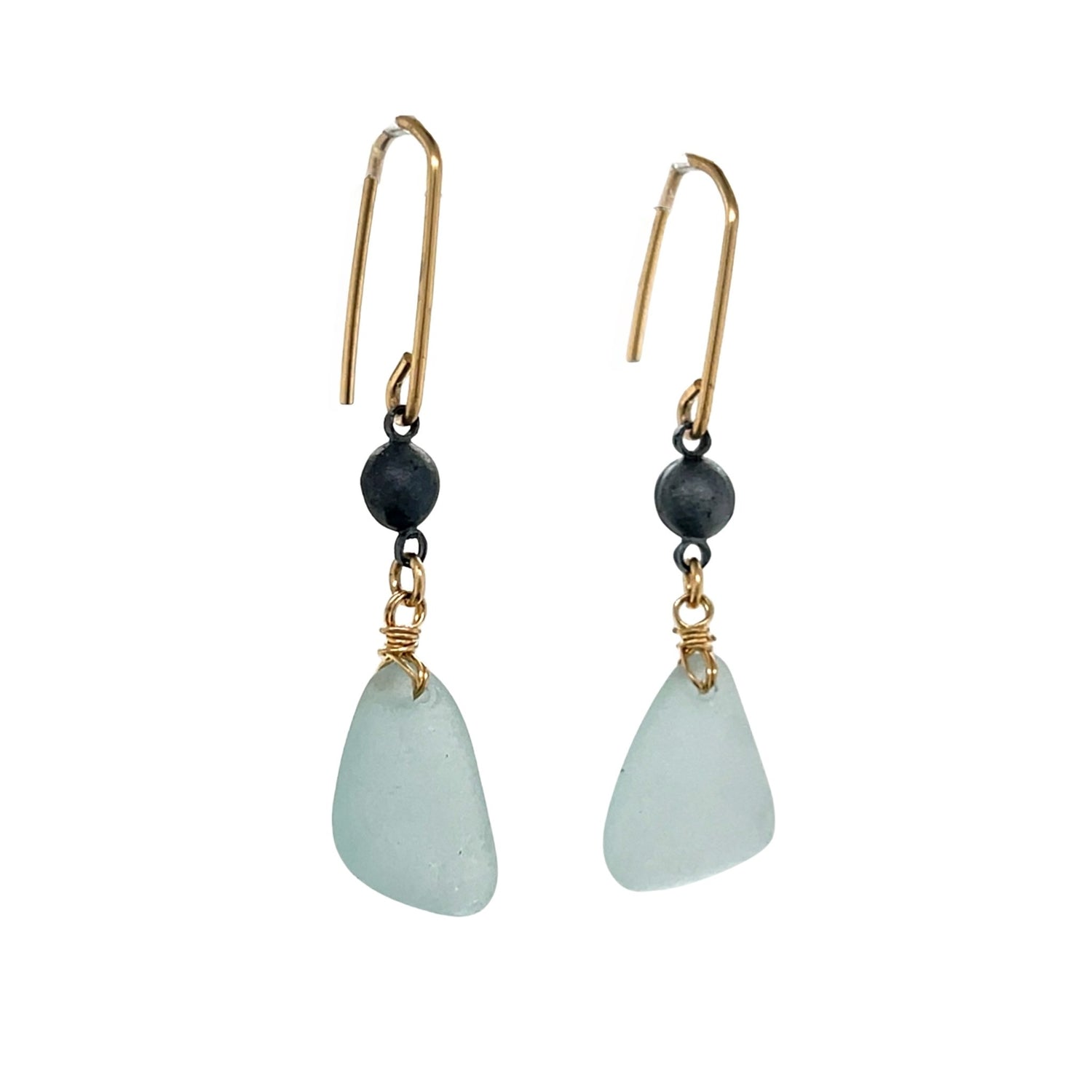 Pale Aqua Sea Glass Gold Chandelier Earrings