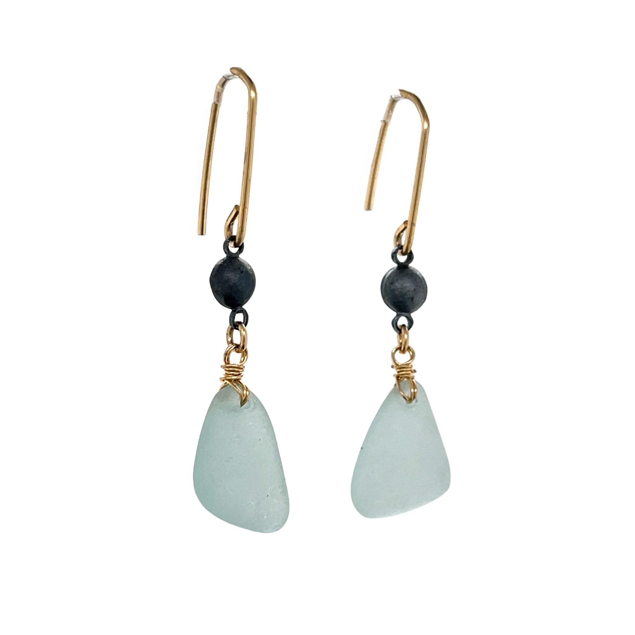 Pale Aqua Sea Glass Gold Chandelier Earrings