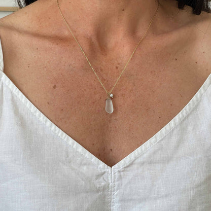 pearl and sea glass gold necklace