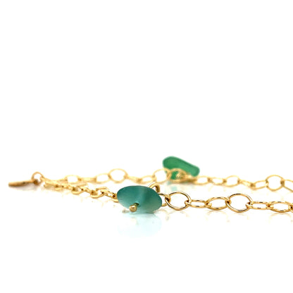 Gold Charm Bracelet - Turquoise Sea Glass Bracelet