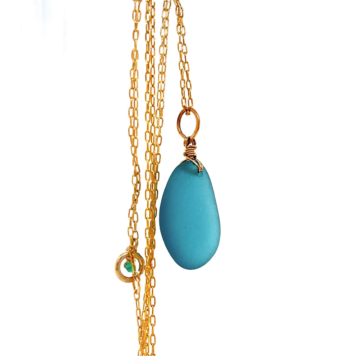 Gold Turquoise Necklace -  Sea Glass Necklace