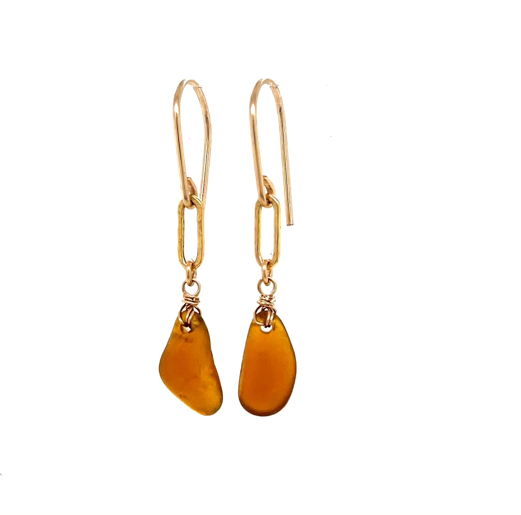 amber sea glass jewellery earrings gold