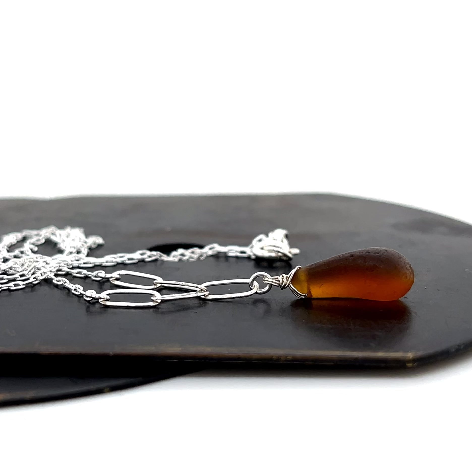 amber sea glass necklace silver