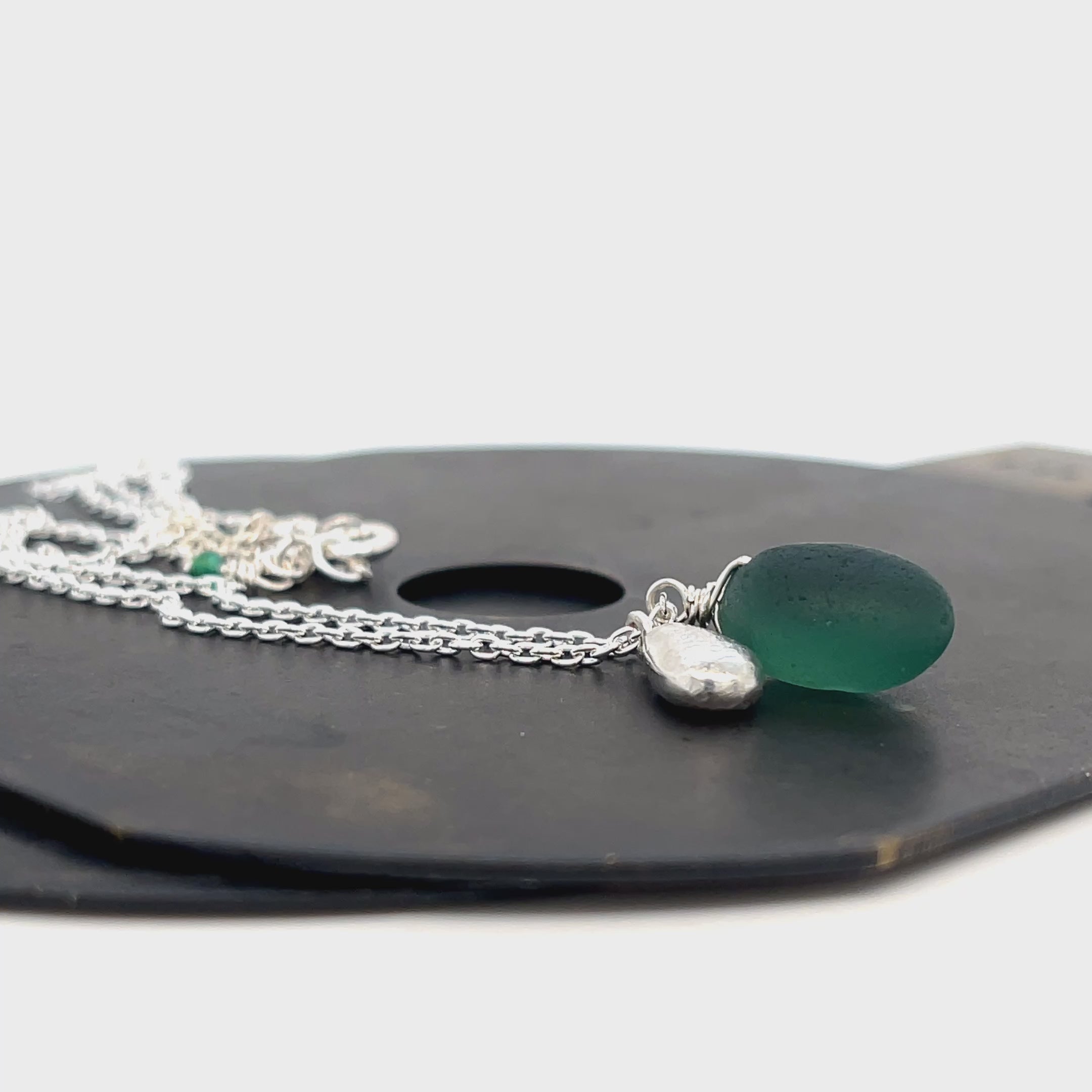 Green Sea Glass Silver Necklace
