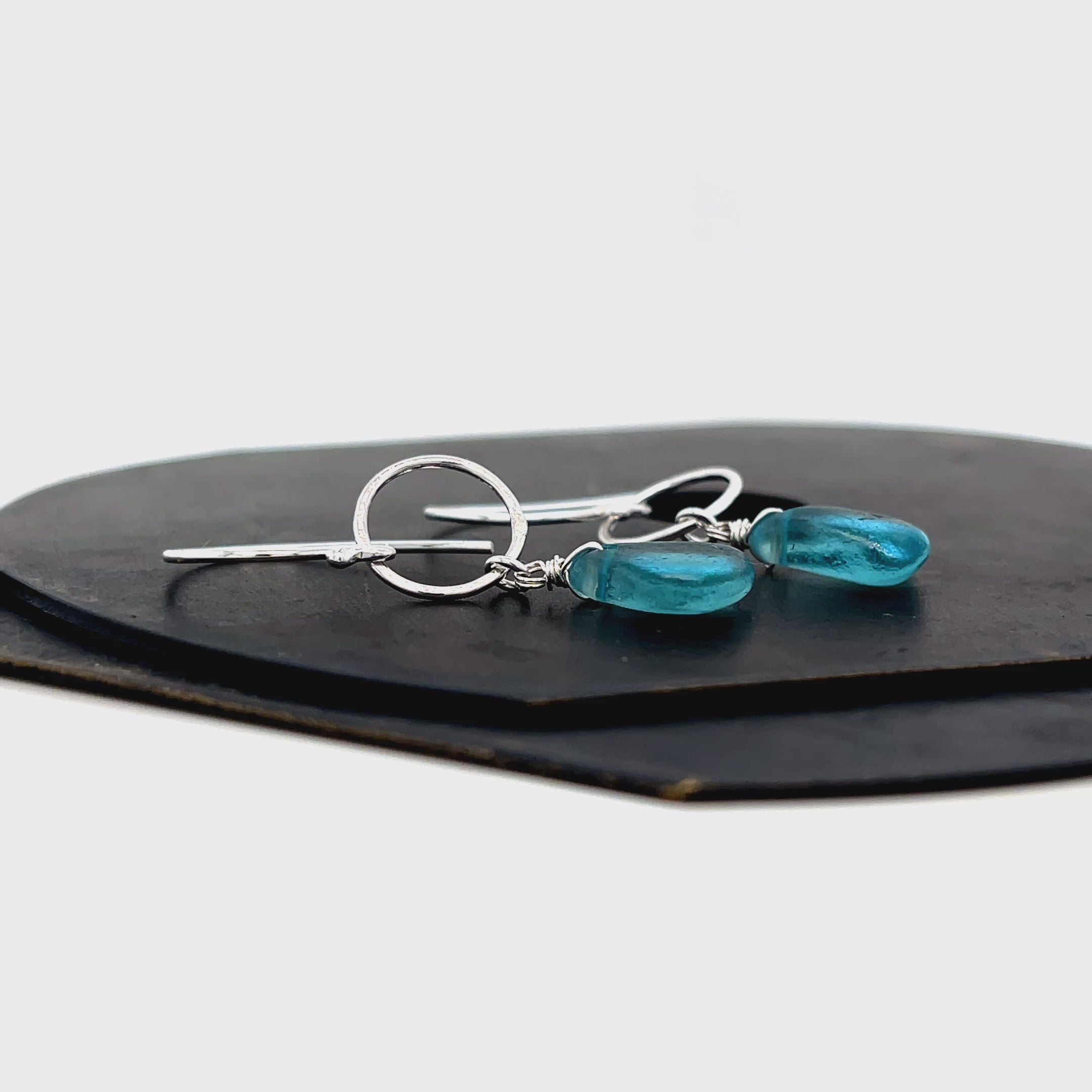 Turquoise Sea Glass Silver Earrings