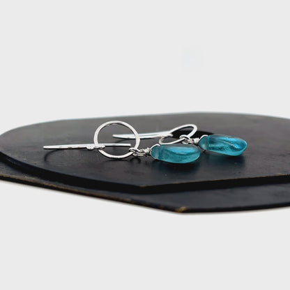 Turquoise Sea Glass Circle Silver Earrings