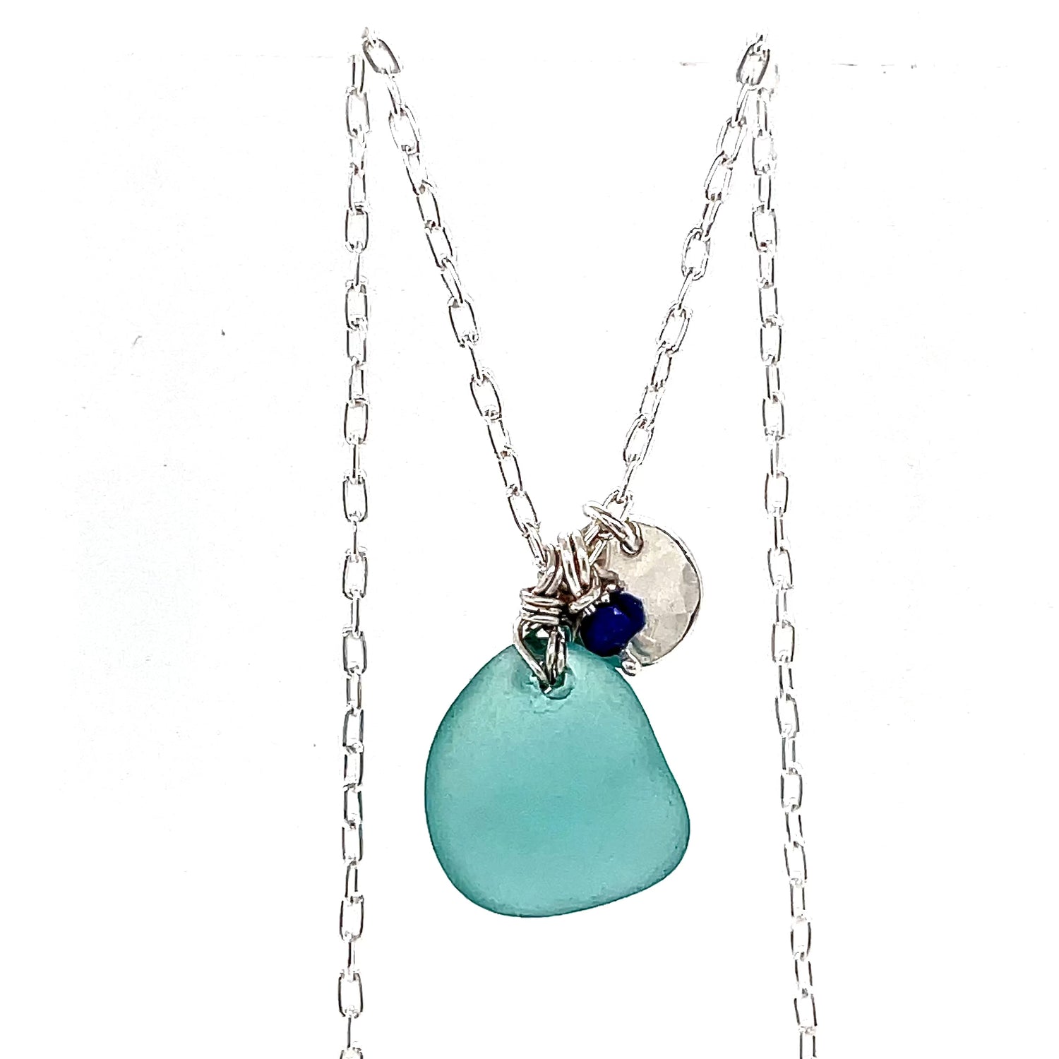 turquoise silver sea glass necklace