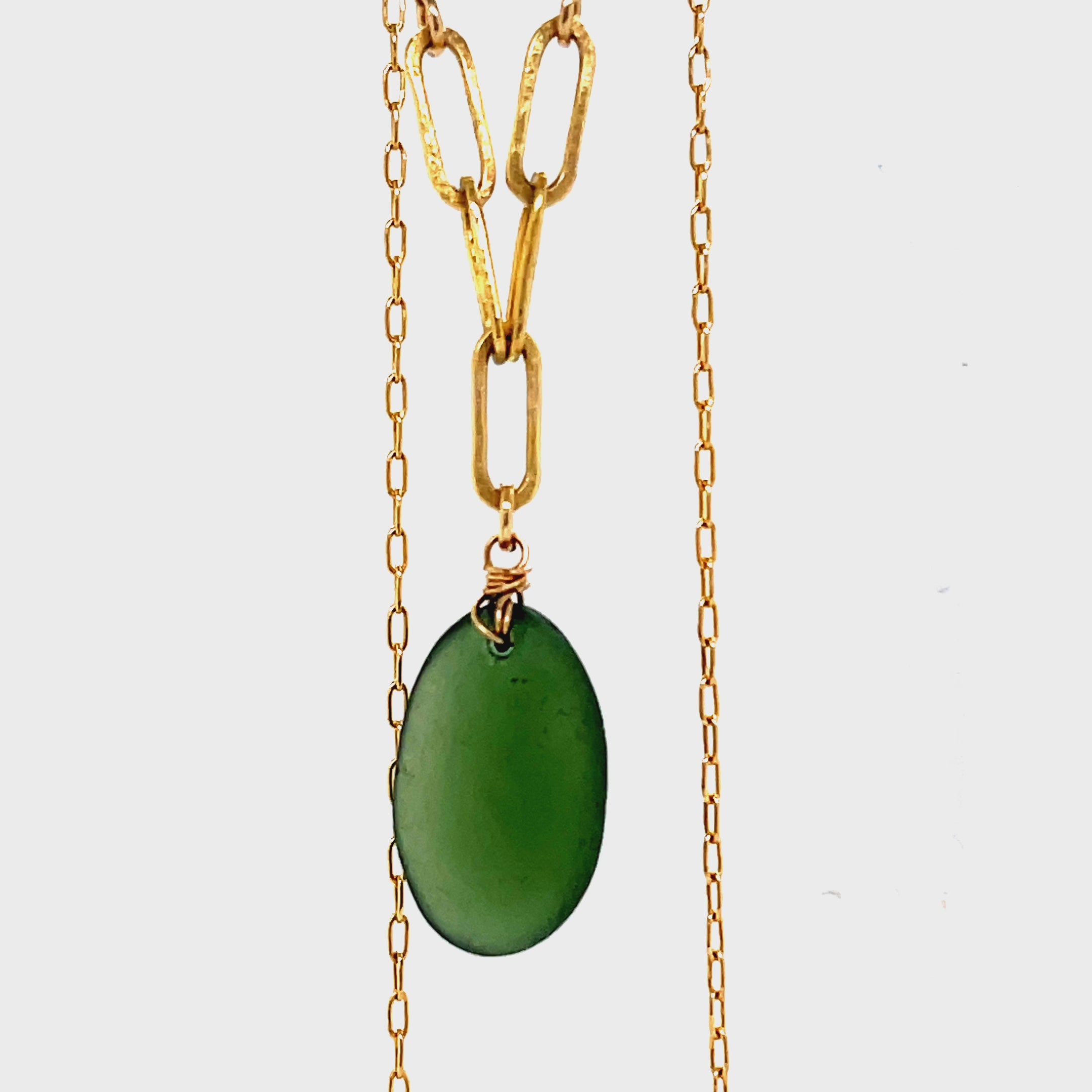 Gold Chain Necklace - Matte Gold Hammered Necklace - Green Gold Necklace Charm