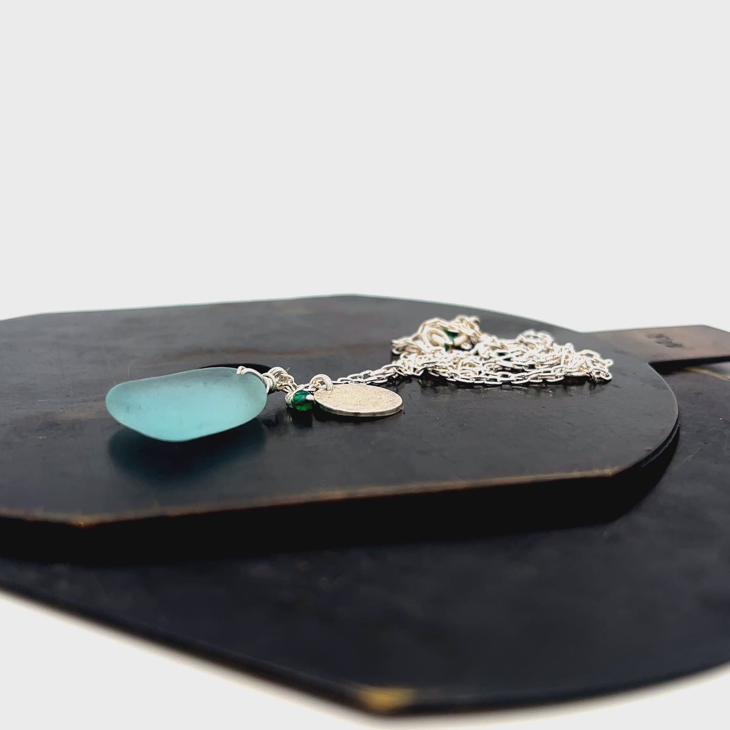 Handcrafted aqua sea glass and silver necklace