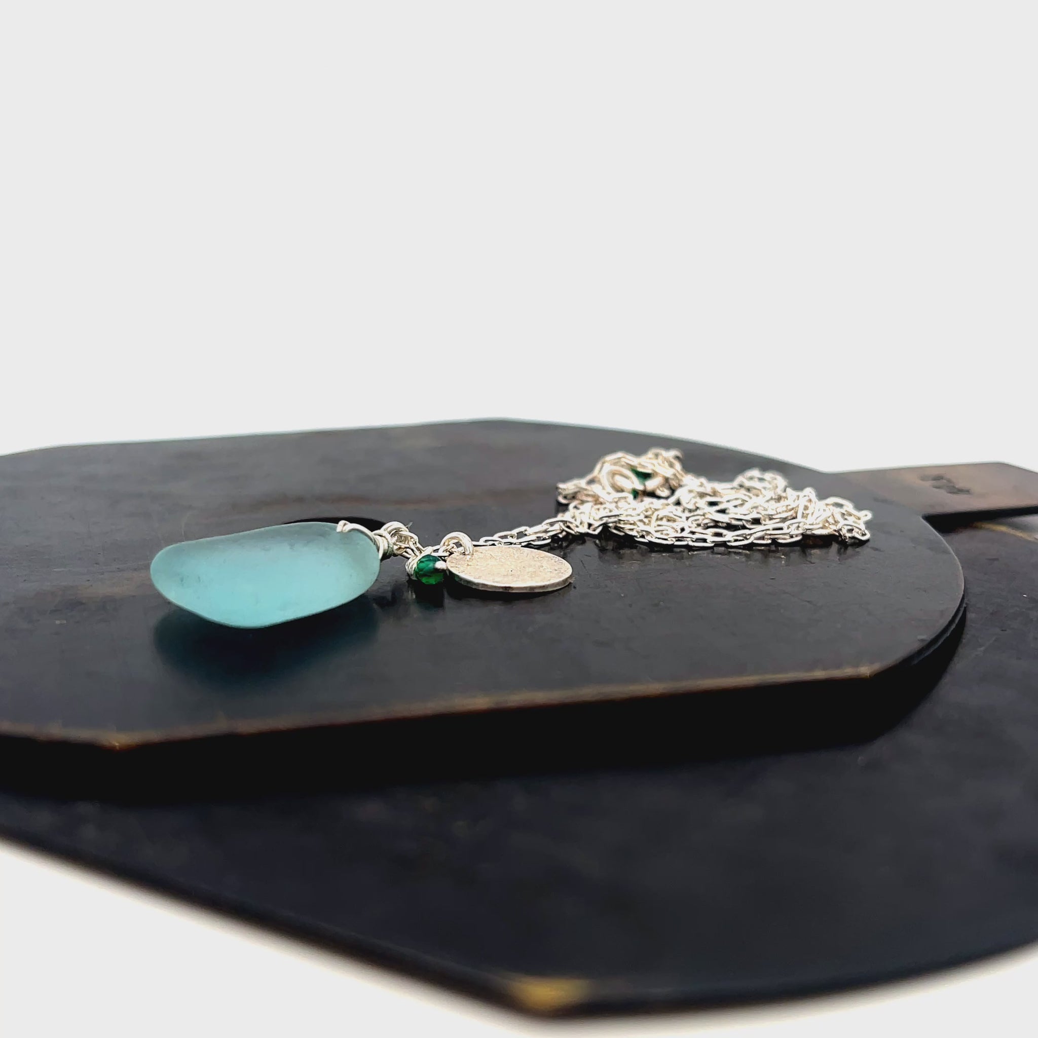 Handcrafted aqua sea glass and silver necklace