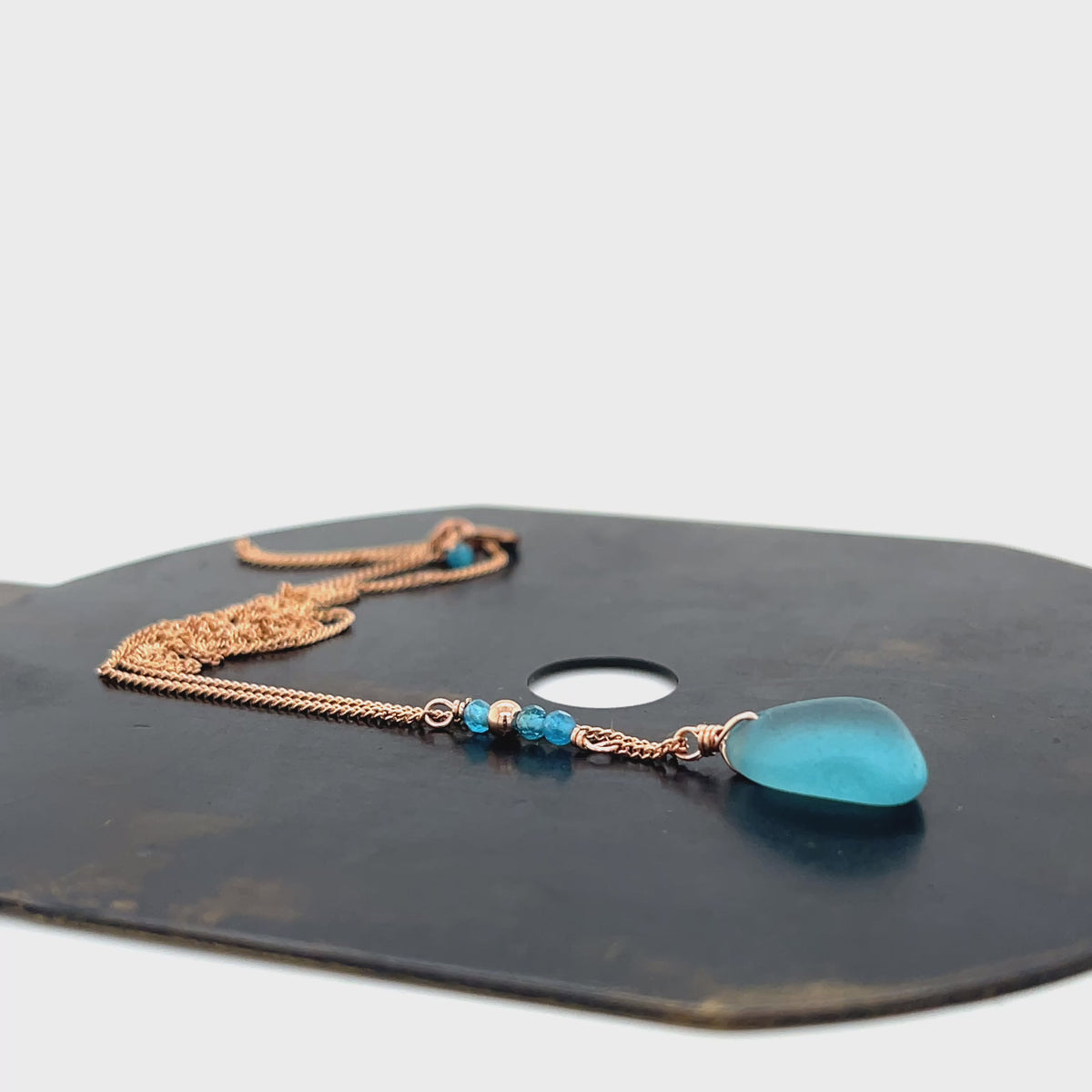 Turquoise Sea Glass Rose Gold Necklace