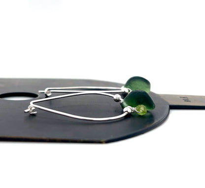 green earrings, silver hoop earrings, unusual hoops, handmade jewellery australia