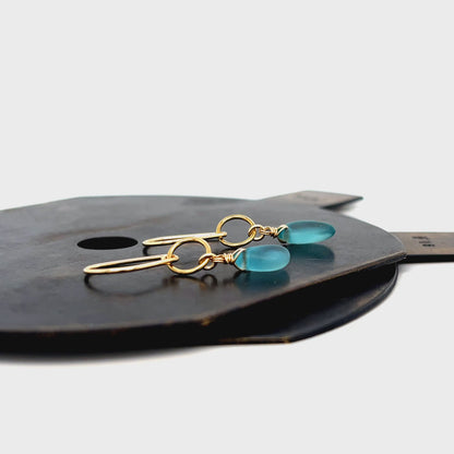 Turquoise Sea Glass Gold Circle Earrings