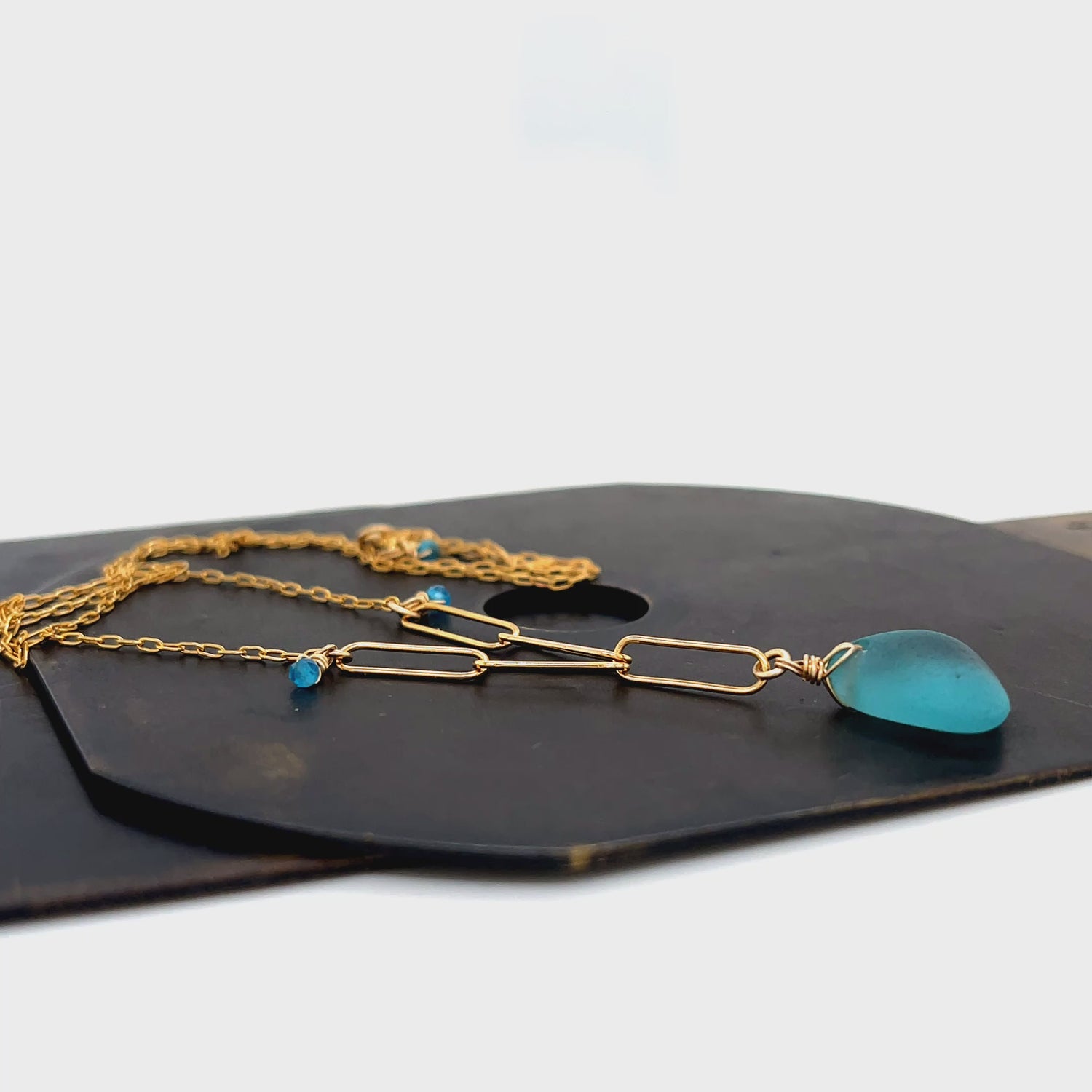 Kriket Broadhurst gold and turquoise sea glass jewellery 