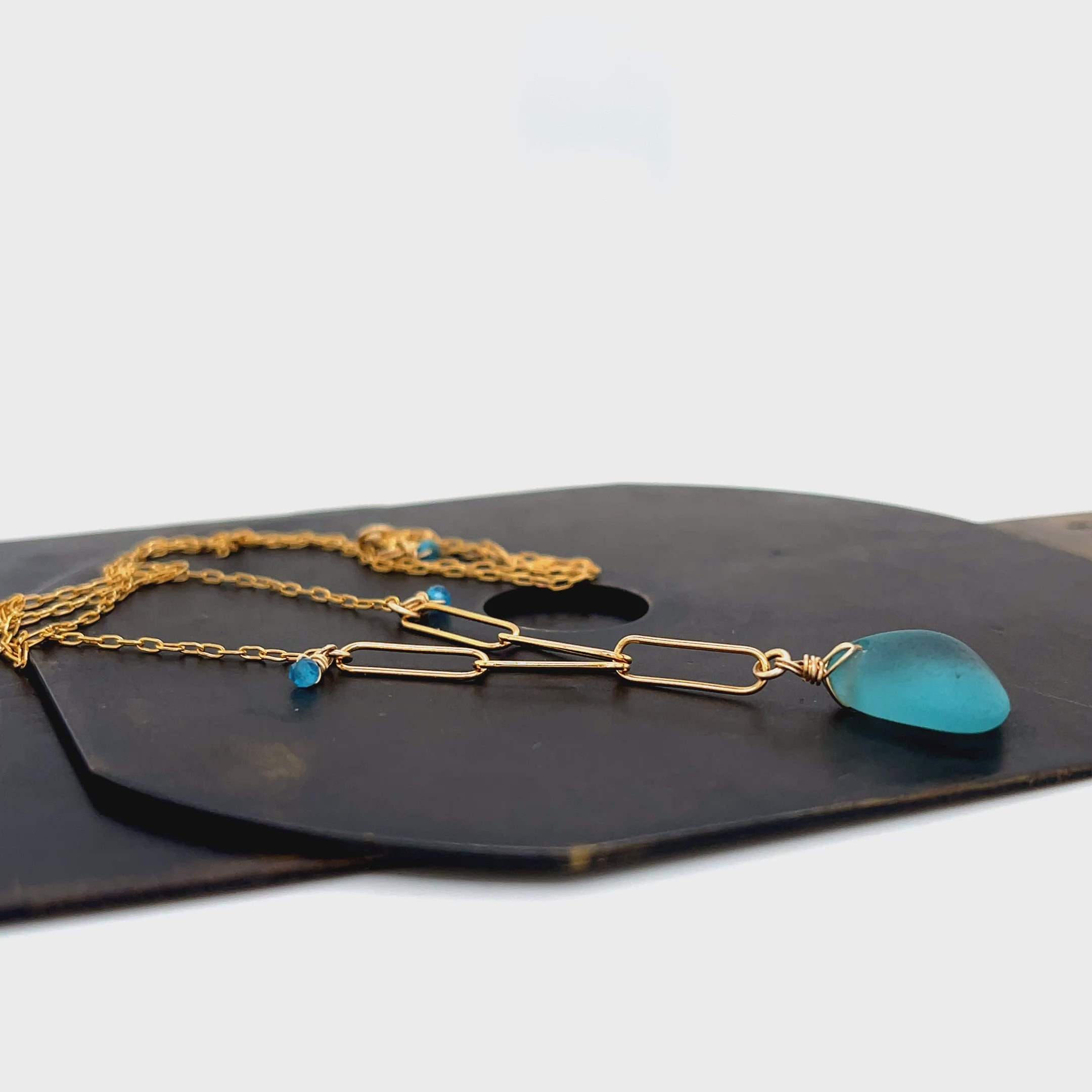 Kriket Broadhurst gold and turquoise sea glass jewellery 