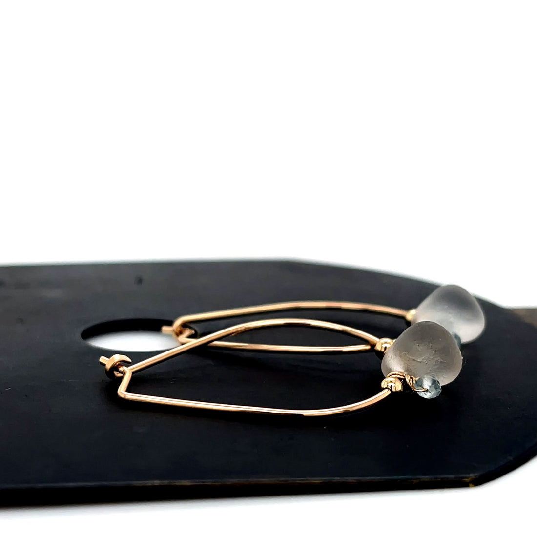 Gold Hoop Earrings - Minimalist Clear Sea Glass Earrings