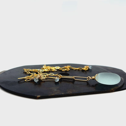 Adjustable gold sea glass necklace handcrafted by Kriket Broadhurst
