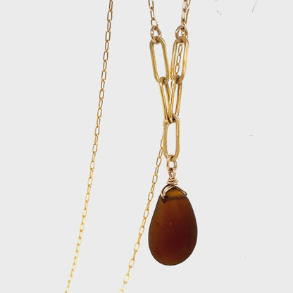 Gold Chain Necklace - Amber Gold Necklace - Handmade Sea Glass Necklace
