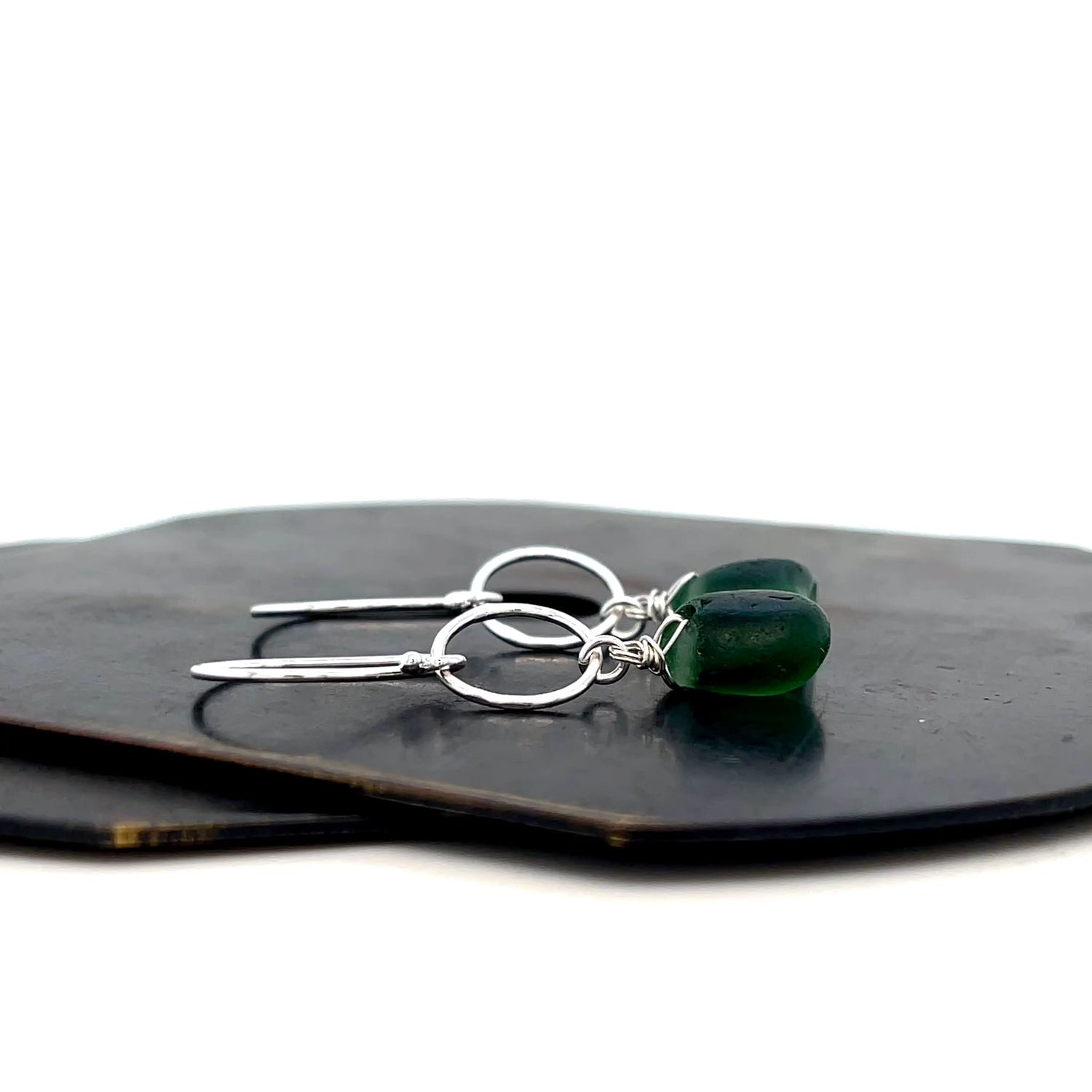 Handcrafted silver and green sea glass earrings