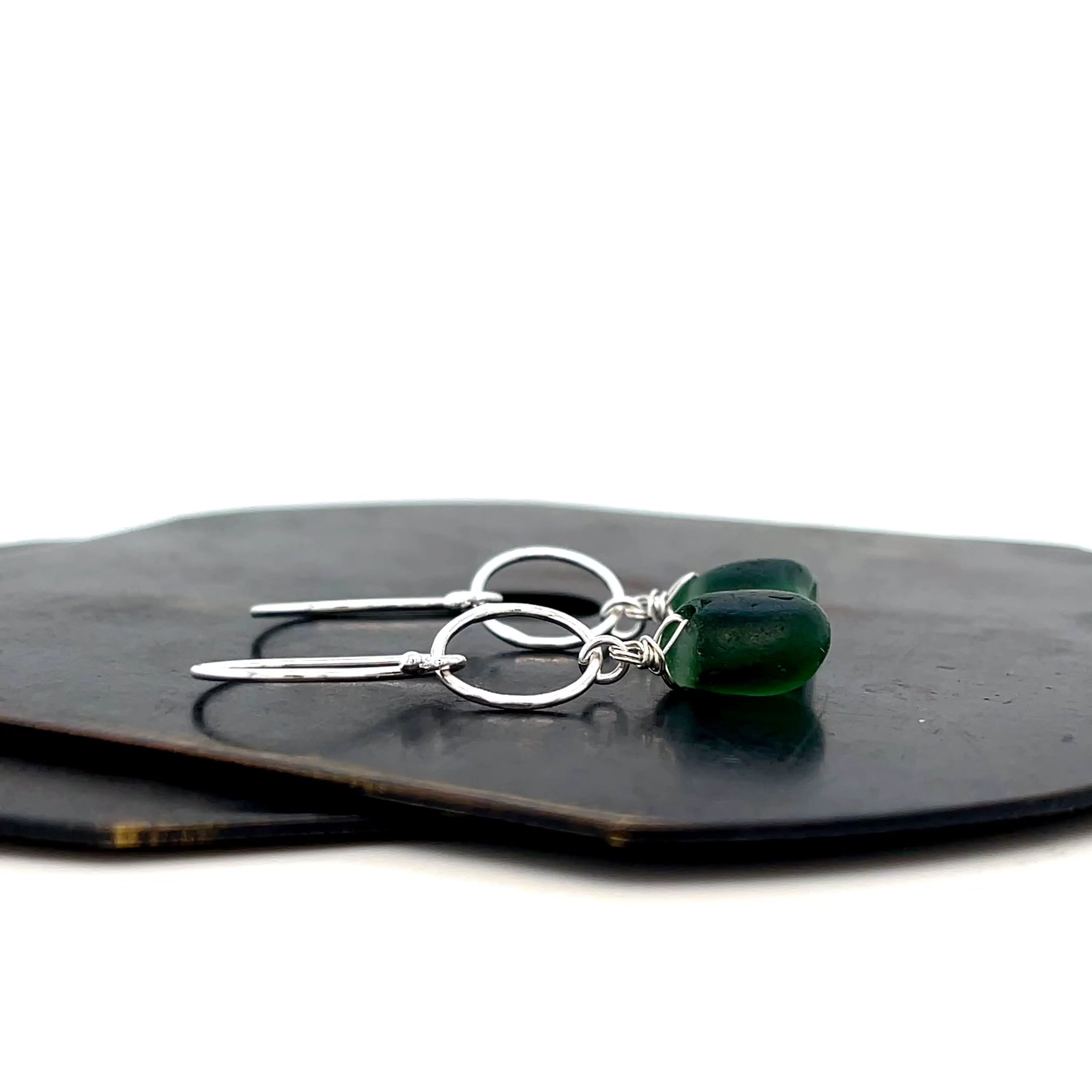Handcrafted silver and green sea glass earrings