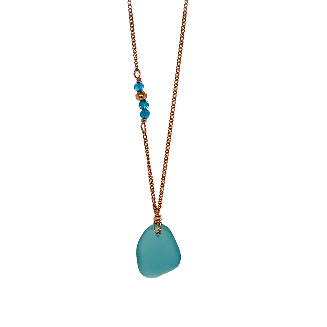 Turquoise Sea Glass and Apatite Necklace - Rose Gold Chain