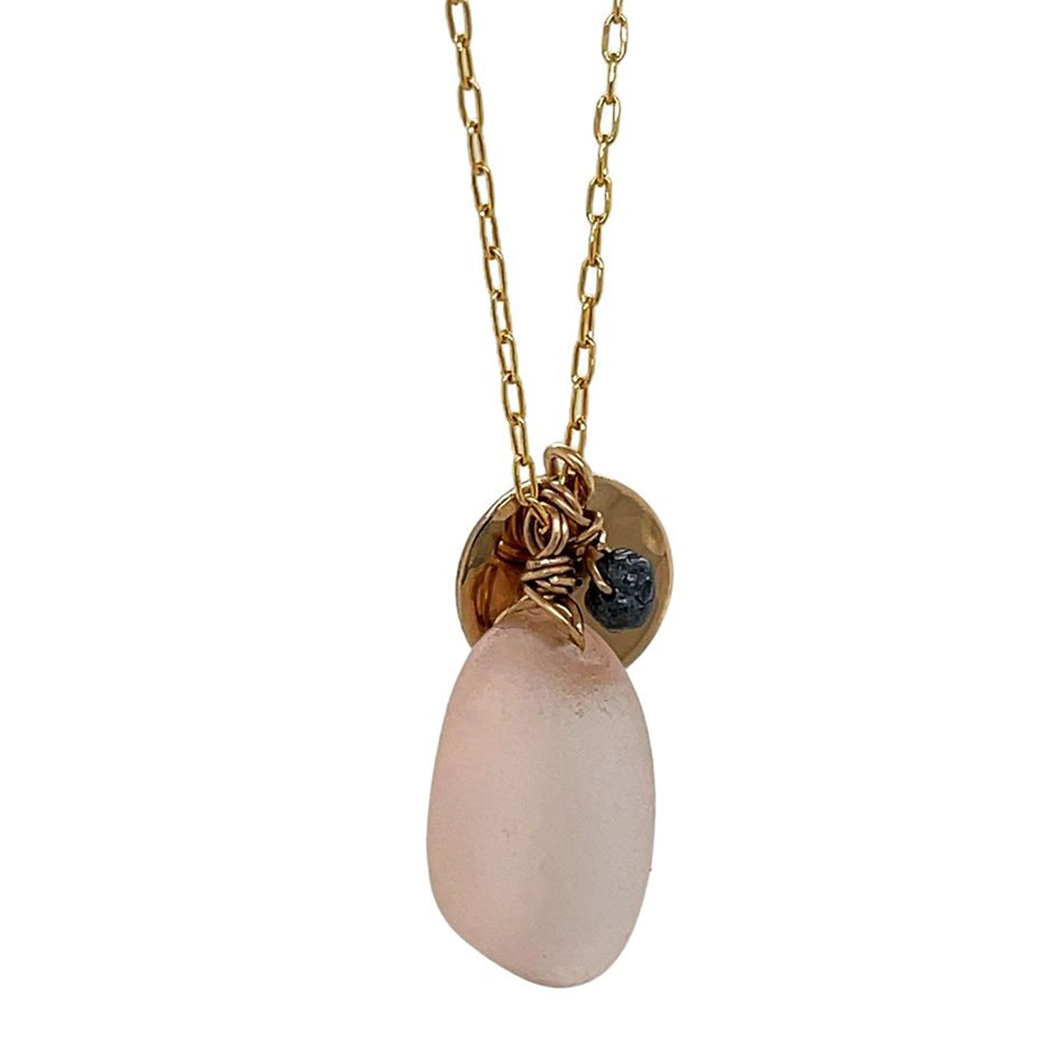 Gold Disc Necklace - Pink Sea Glass Necklace