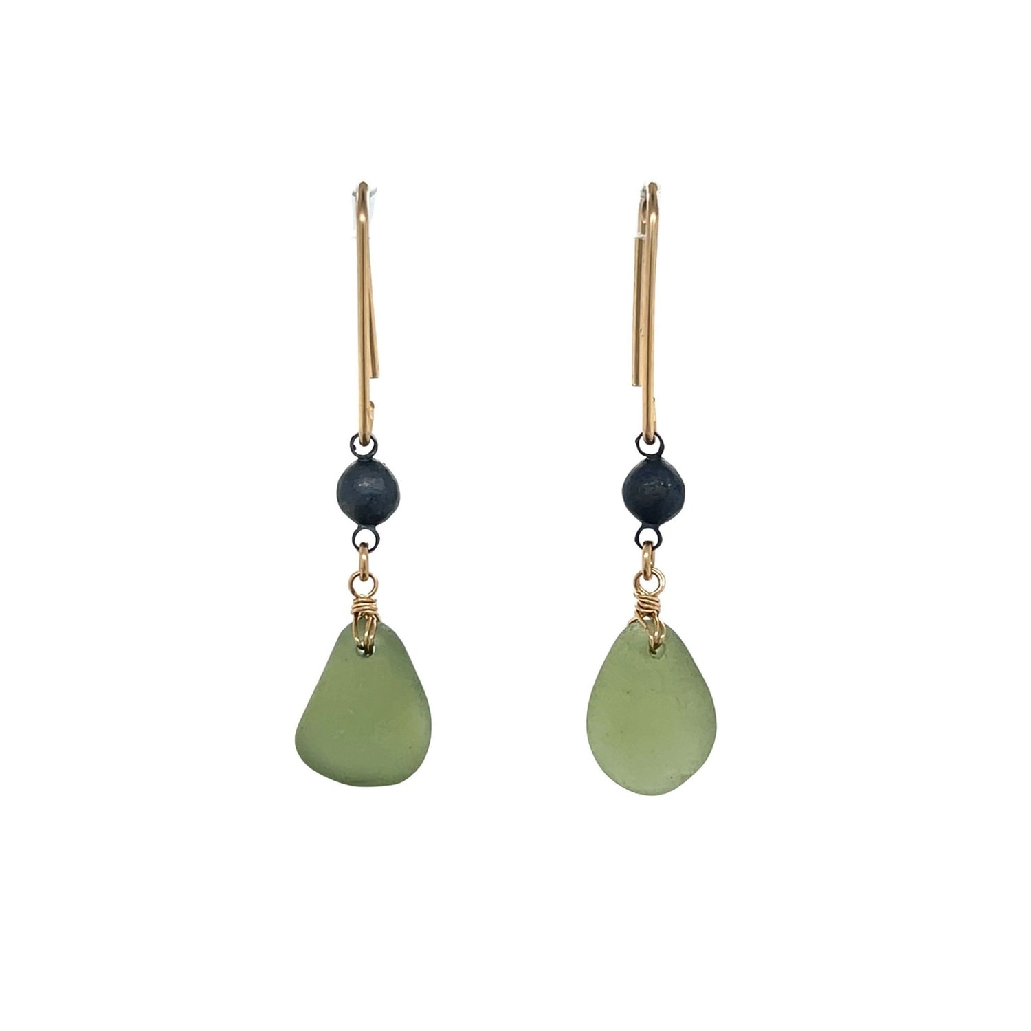 Green Sea Glass Gold Chandelier Earrings