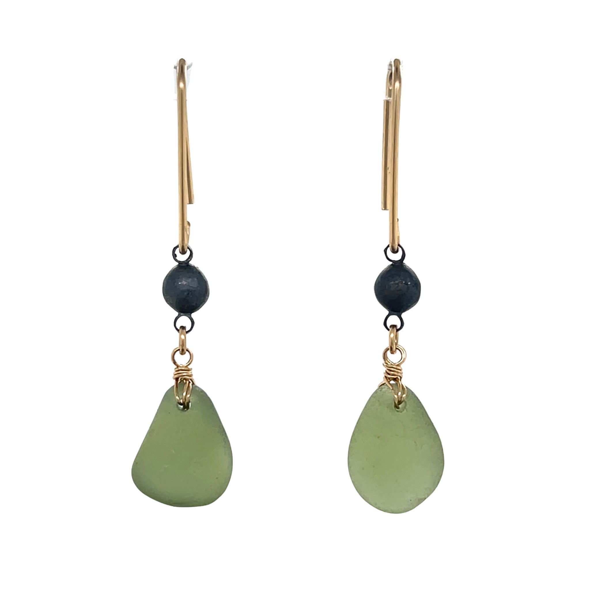 Green Sea Glass Gold Chandelier Earrings