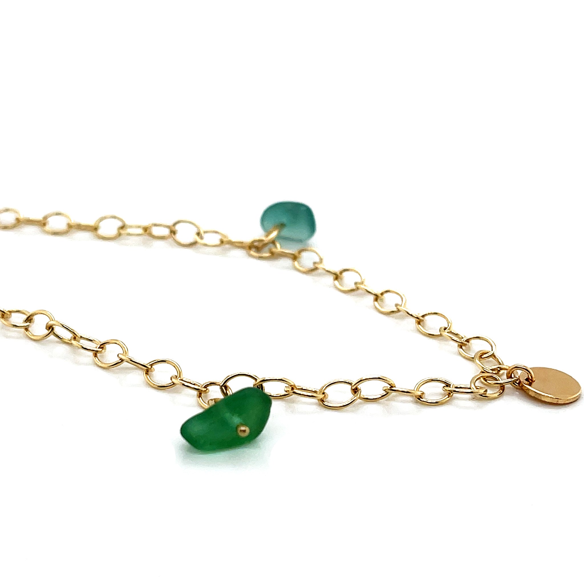 Gold Charm Bracelet - Turquoise Sea Glass Bracelet