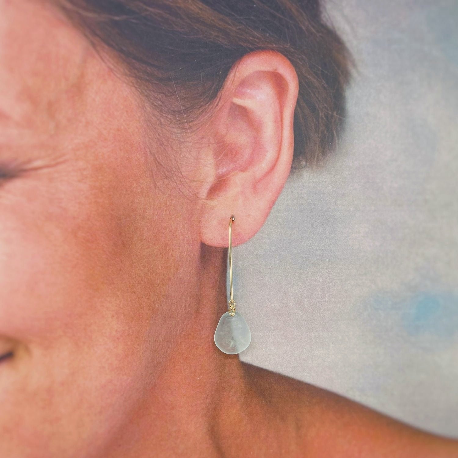 Minimal coastal sea glass drop earrings