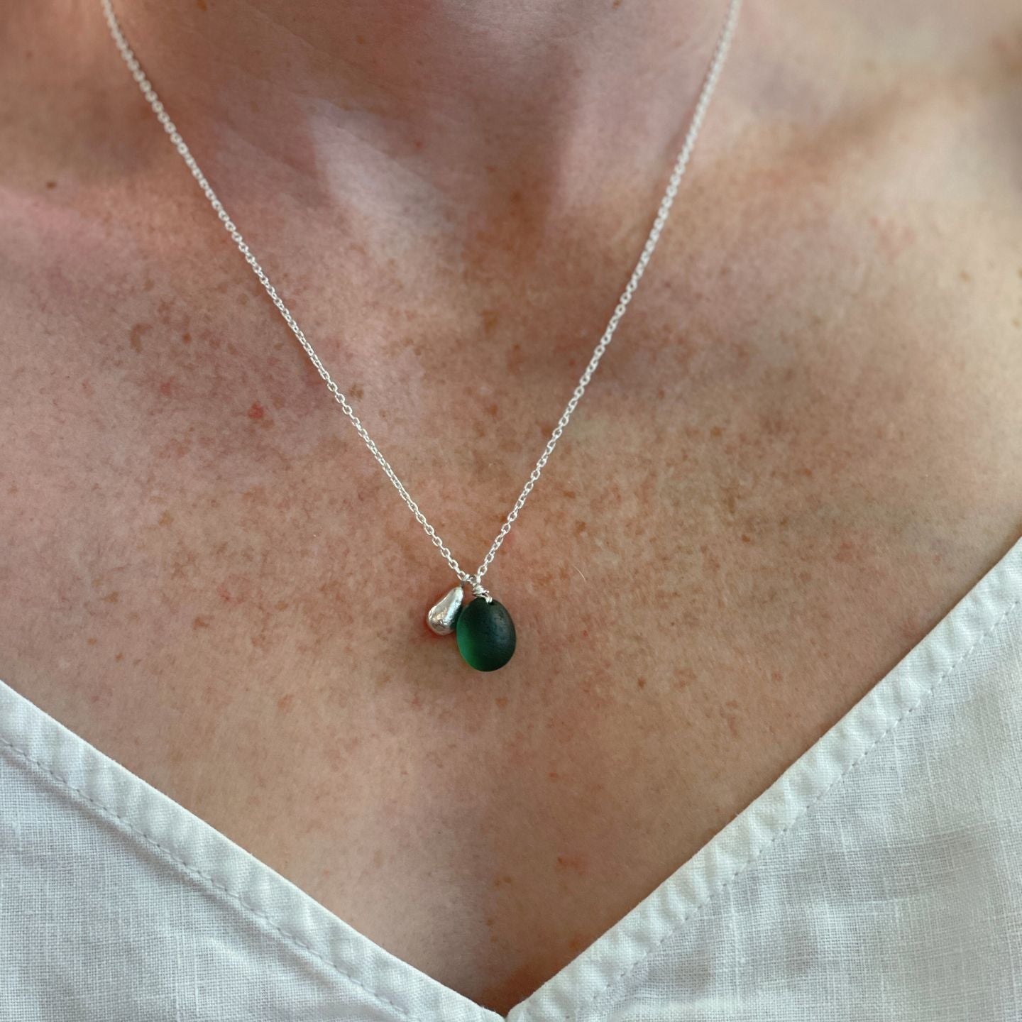Green Sea Glass Silver Necklace