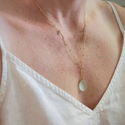Seafoam Sea Glass Statement Gold Necklace