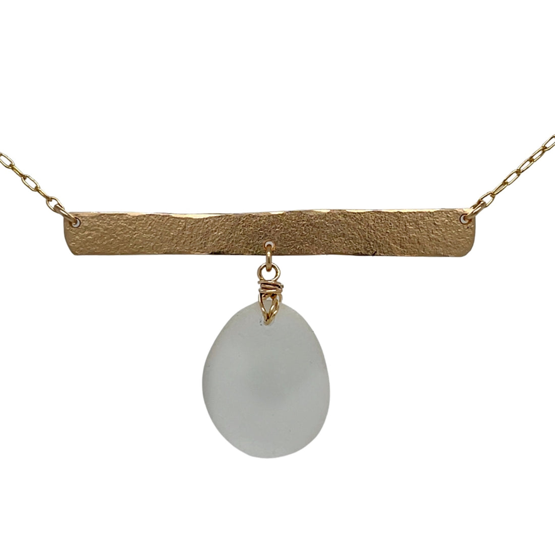 Clear Sea Glass Gold Bar Necklace