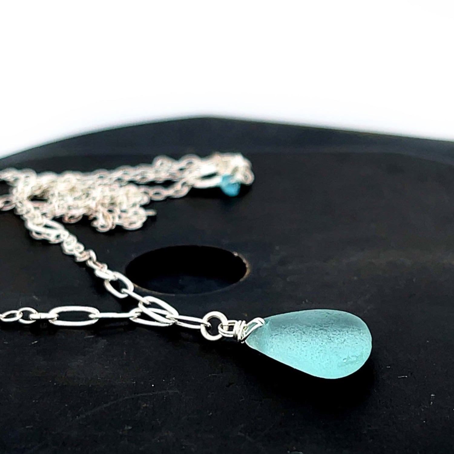 aquamarine necklace, silver necklace, lariat style necklace