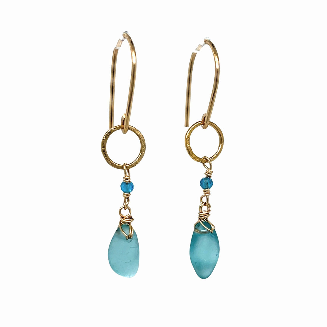 Turquoise Sea Glass &amp; Apatite Gold Earrings