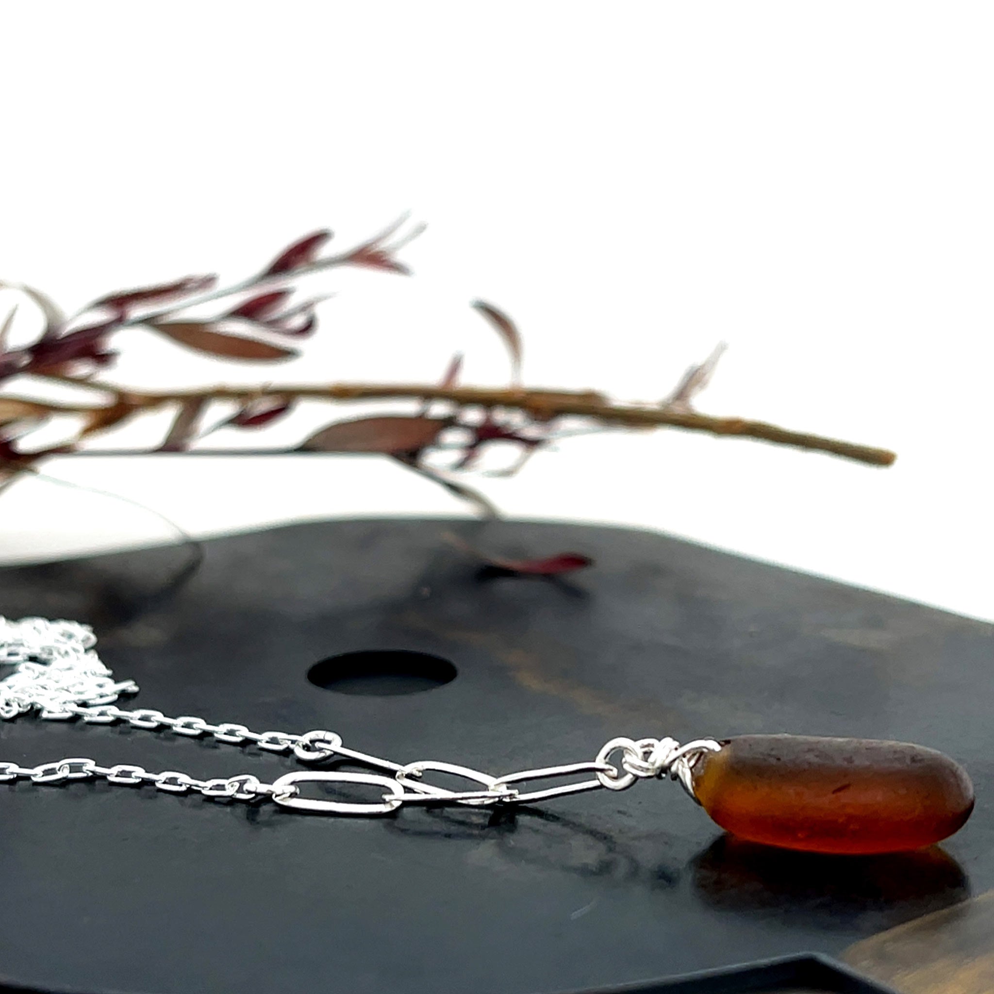 amber silver necklace