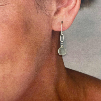 drop rectangle earrings, seafoam silver drops, seafoam jewellery
