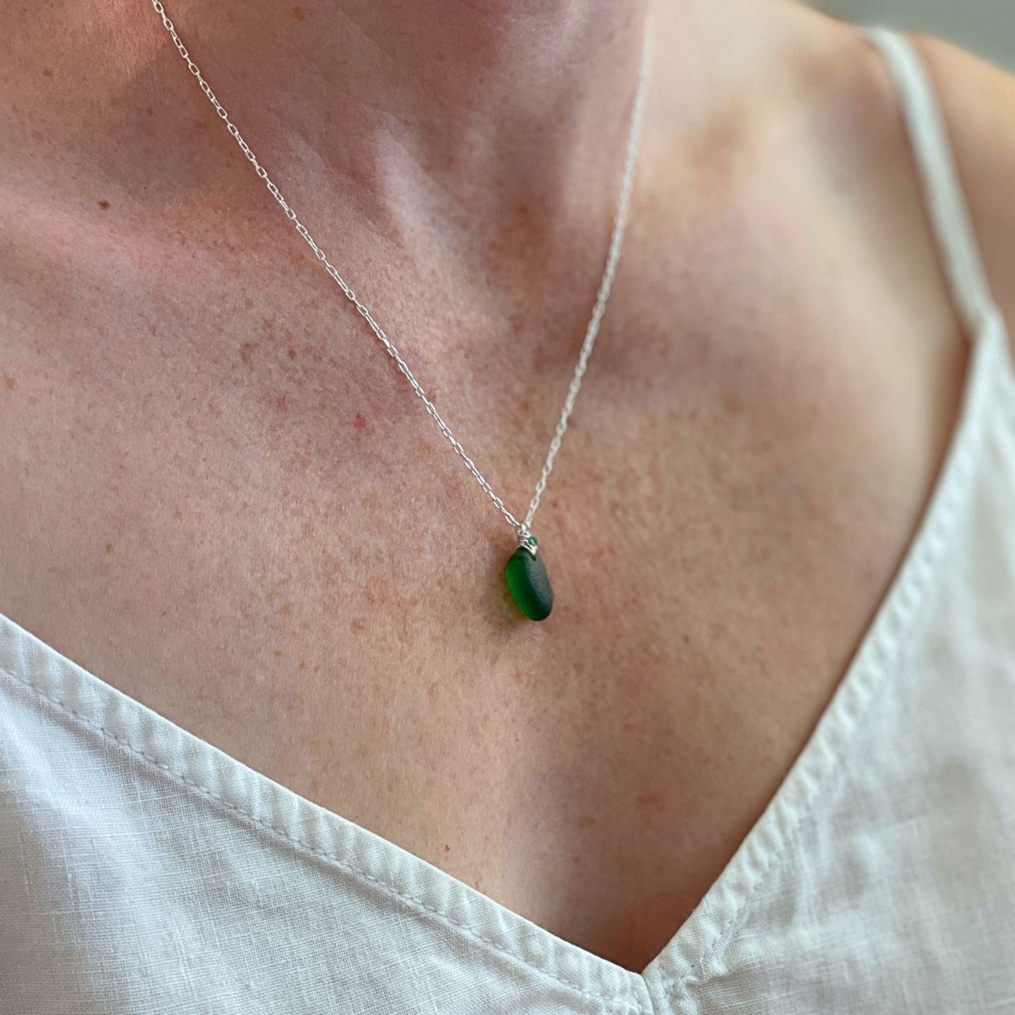 Handcrafted emerald green sea glass necklace