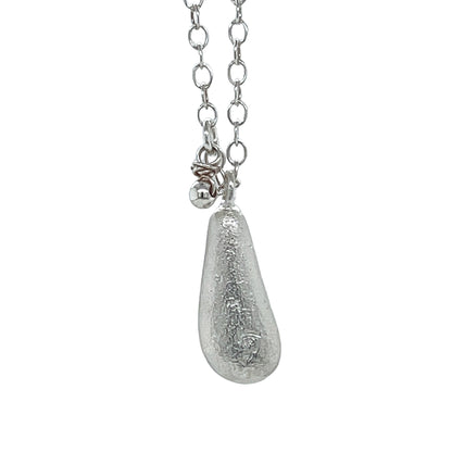 Long Silver Necklace with Seaglass Teardrop Charm